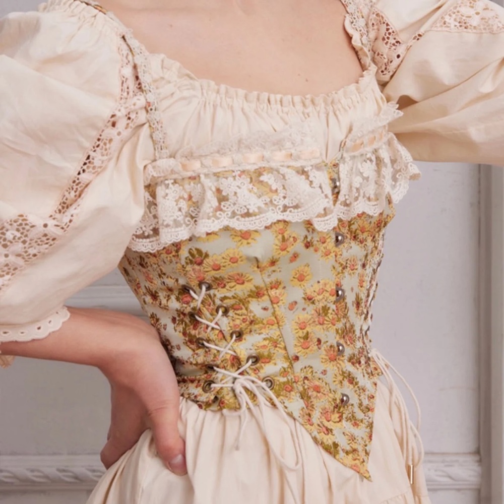 LaceMade Van Gogh Corset Floral Corset Top with Lace Details